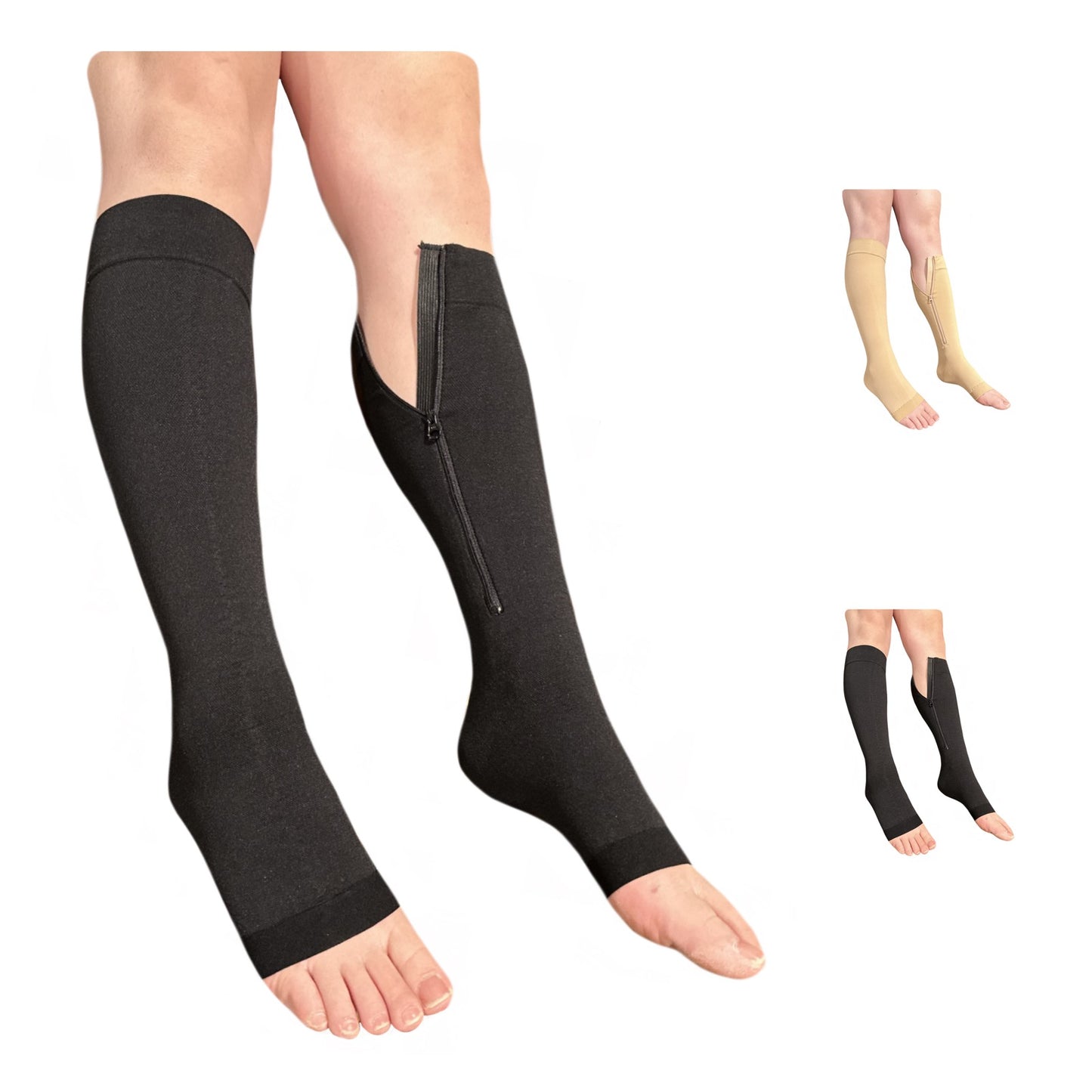 Big Tall Open Toe Inside Leg Zipper 30-40 mmHg Compression Grade 3 Large Wide Calf Socks
