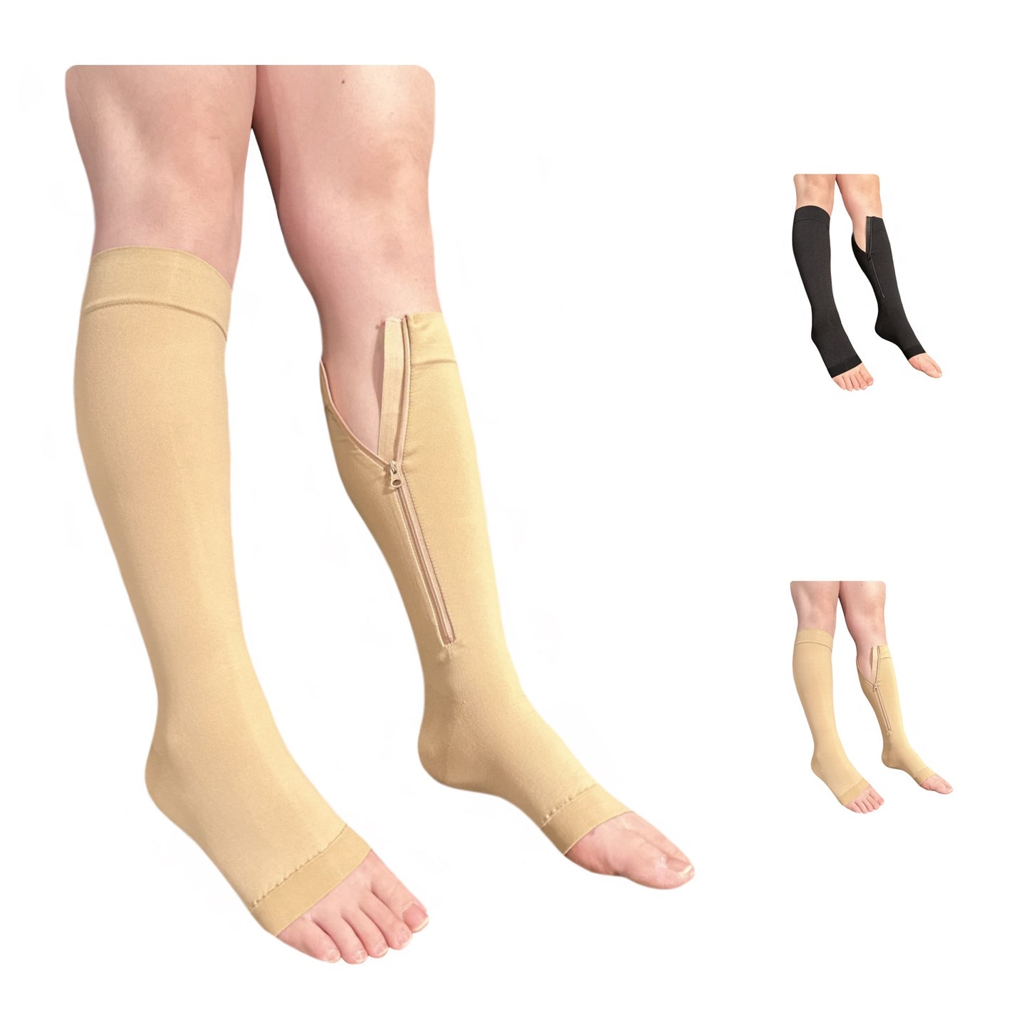 Big Tall Open Toe Inside Leg Zipper 30-40 mmHg Compression Grade 3 Large Wide Calf Socks