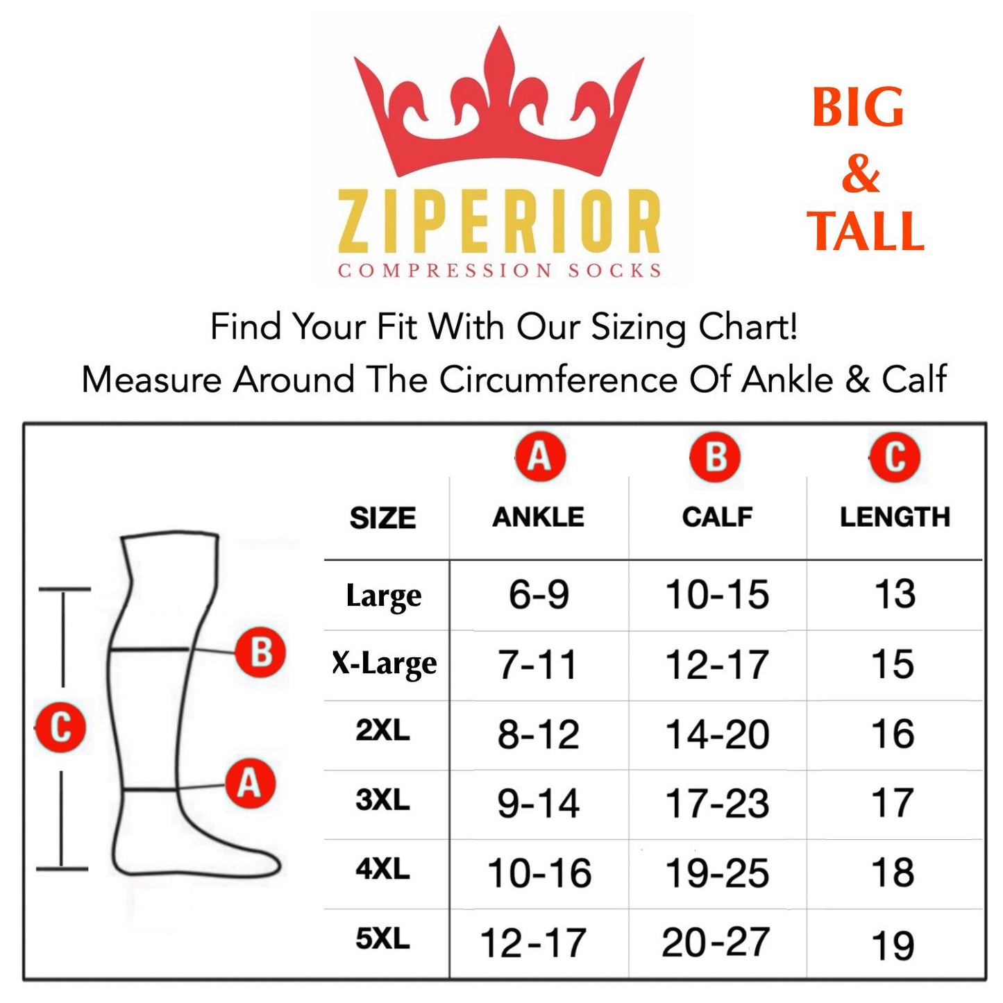 Big Tall Open Toe Inside Leg Zipper 30-40 mmHg Compression Grade 3 Large Wide Calf Socks