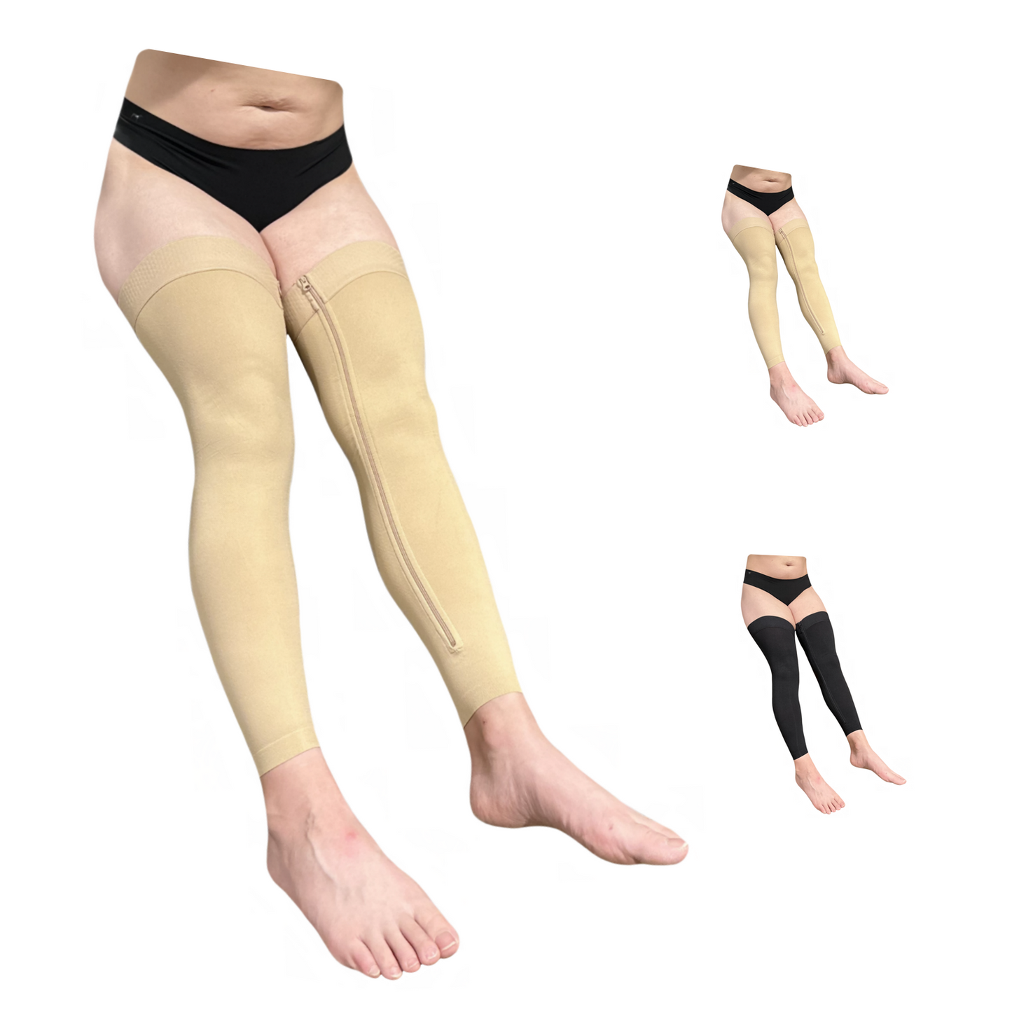 Ziperior No Foot 20-30 mmHg Compression Inside Leg Zipper Wide Calf Thigh High Stocking