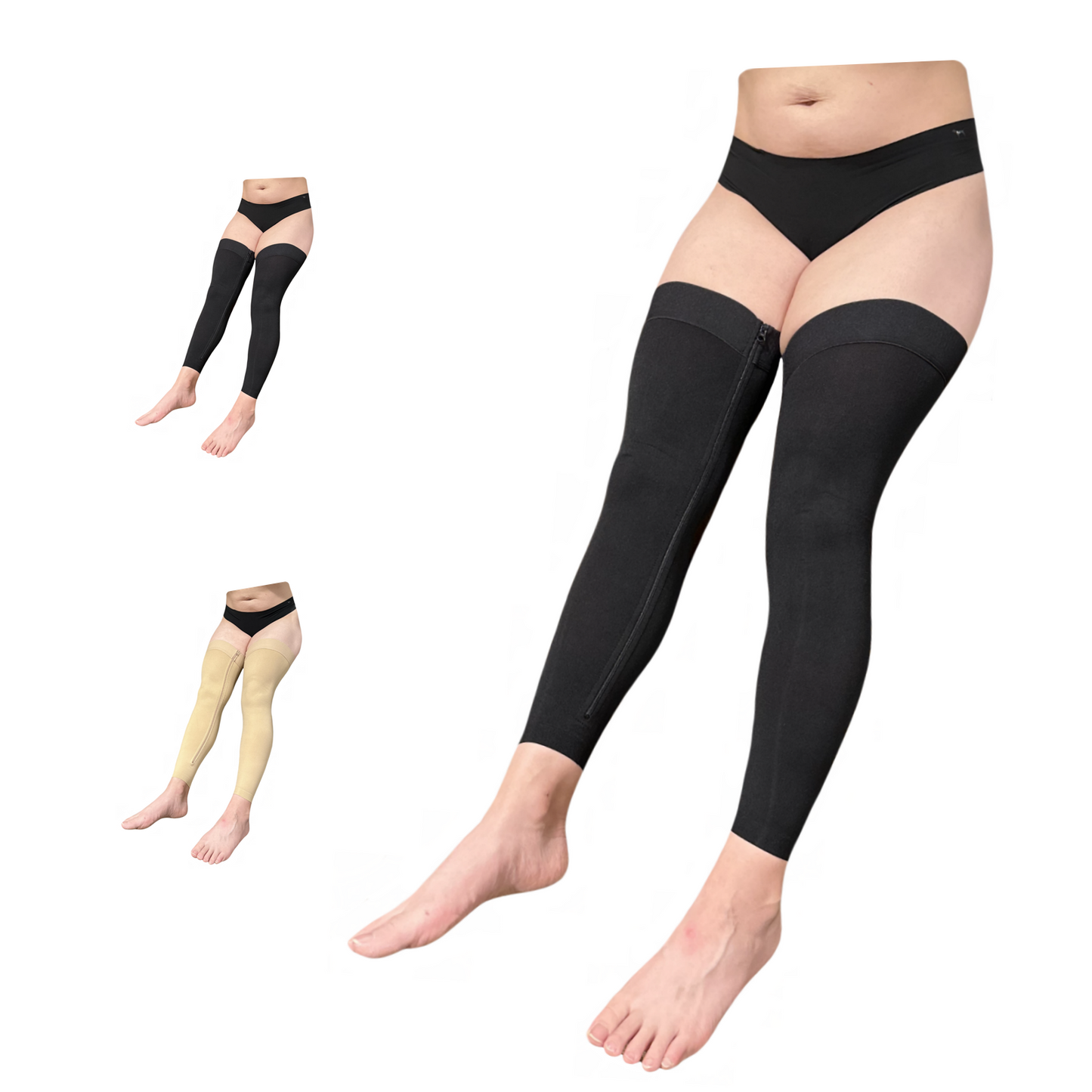 Ziperior Thigh High 15-20 mmHg Compression Wide Leg Calf Inside Zipper No Foot Stocking