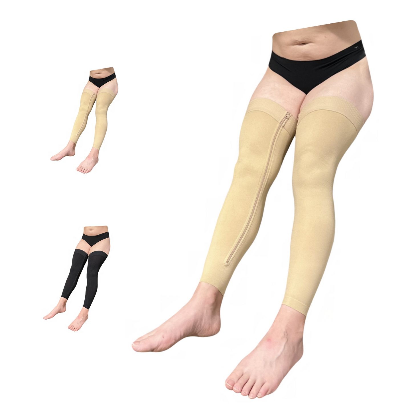 Ziperior Thigh High 15-20 mmHg Compression Wide Leg Calf Inside Zipper No Foot Stocking