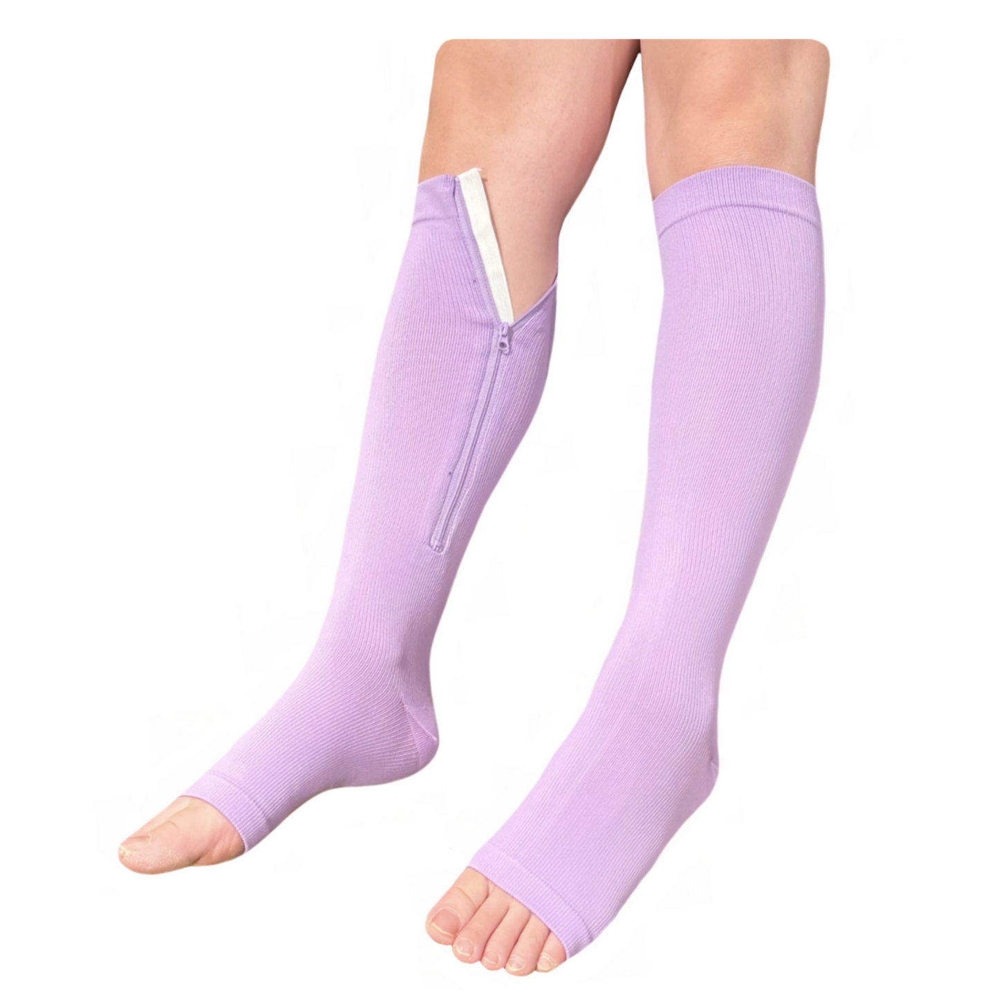Ziperior Open Toe 15-20 mmHg Compression Inside Zipper Leg Men Women 1 Pair Lavender Socks