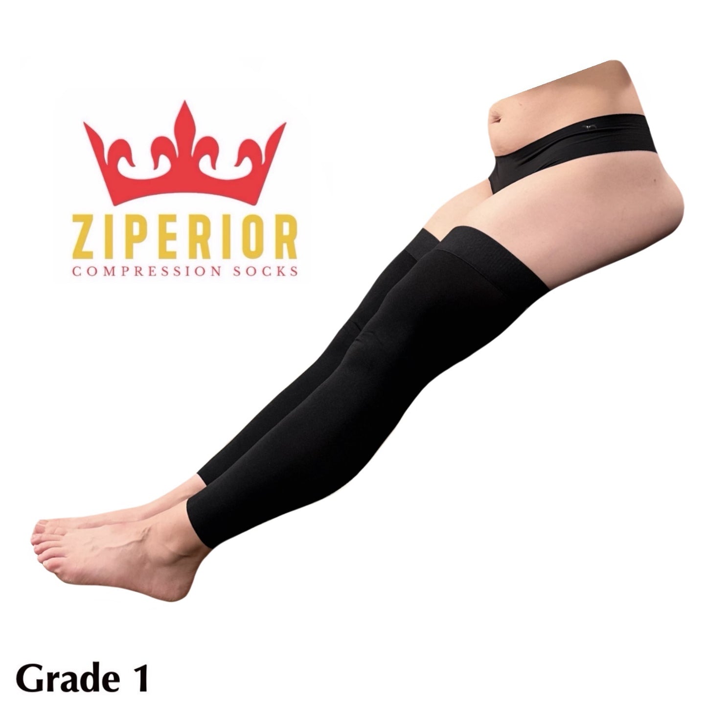 Ziperior Thigh High 15-20 mmHg Compression Wide Leg Calf Inside Zipper No Foot Stocking