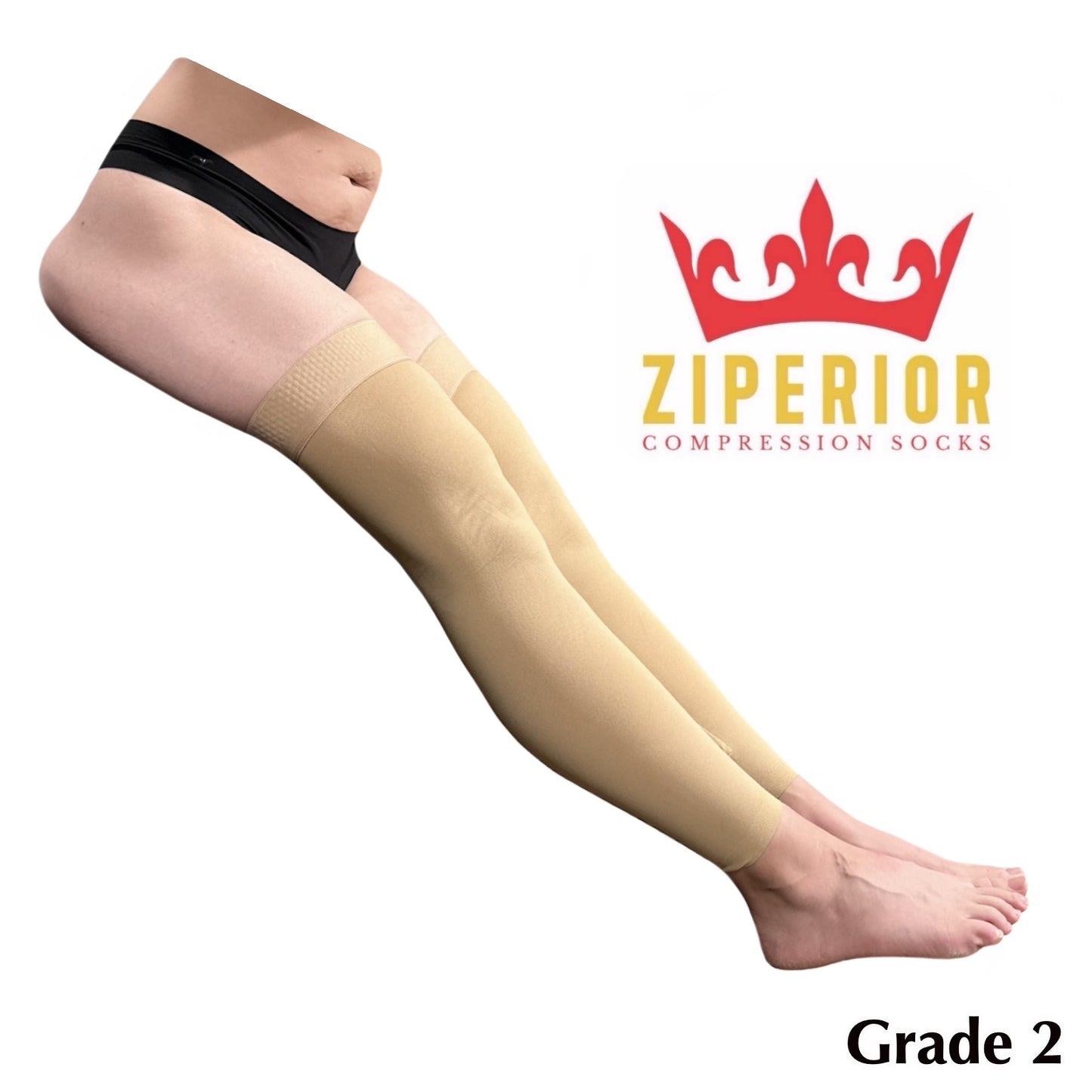 Ziperior No Foot 20-30 mmHg Compression Inside Leg Zipper Wide Calf Thigh High Stocking