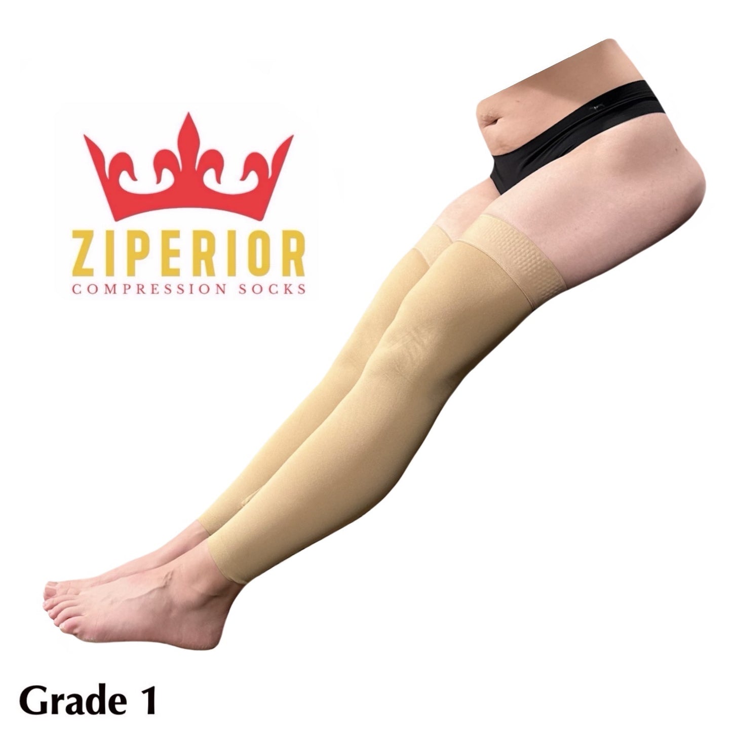 Ziperior Thigh High 15-20 mmHg Compression Wide Leg Calf Inside Zipper No Foot Stocking