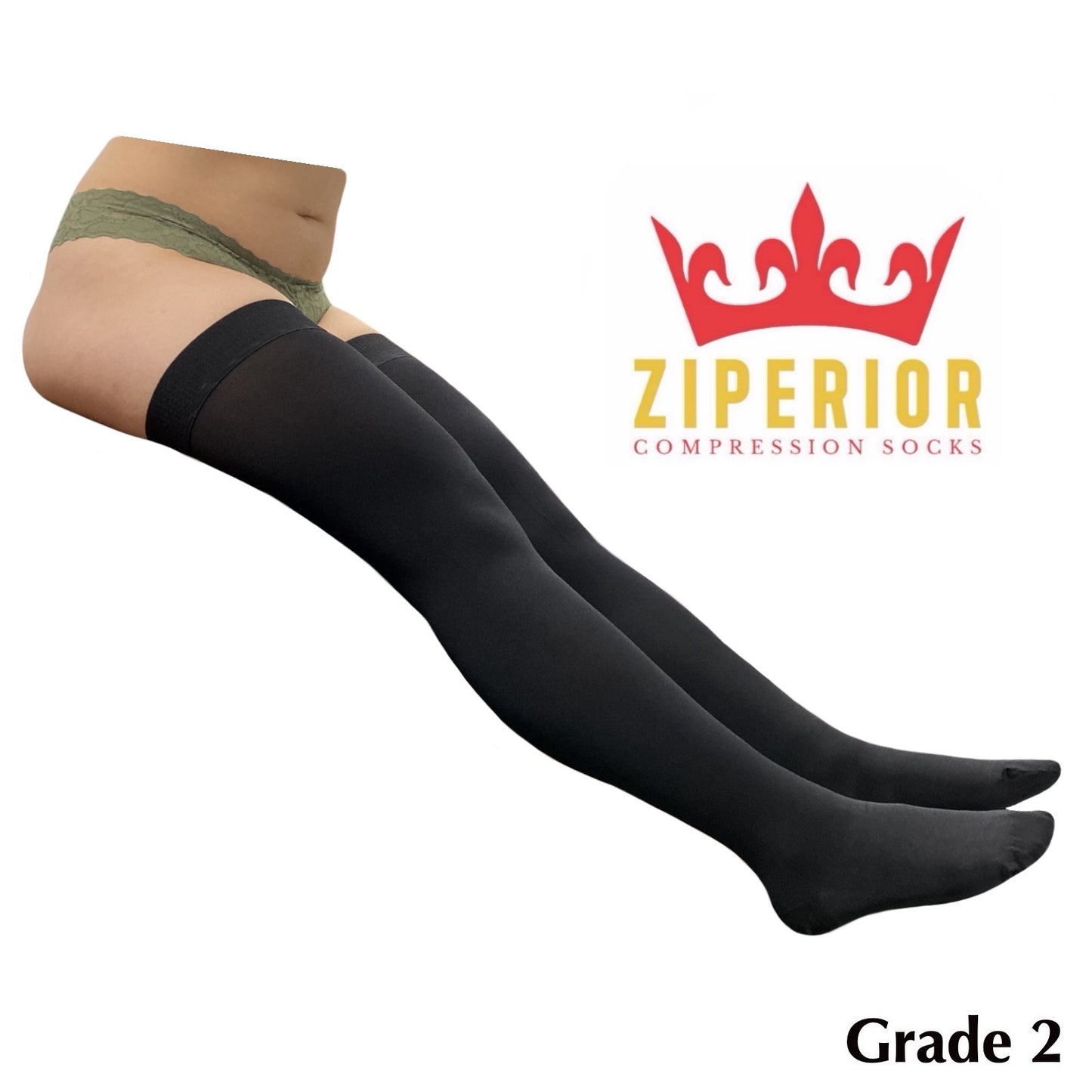 Ziperior Closed Toe 20-30 mmHg Compression Inside Leg Zipper Wide Thigh High Stocking