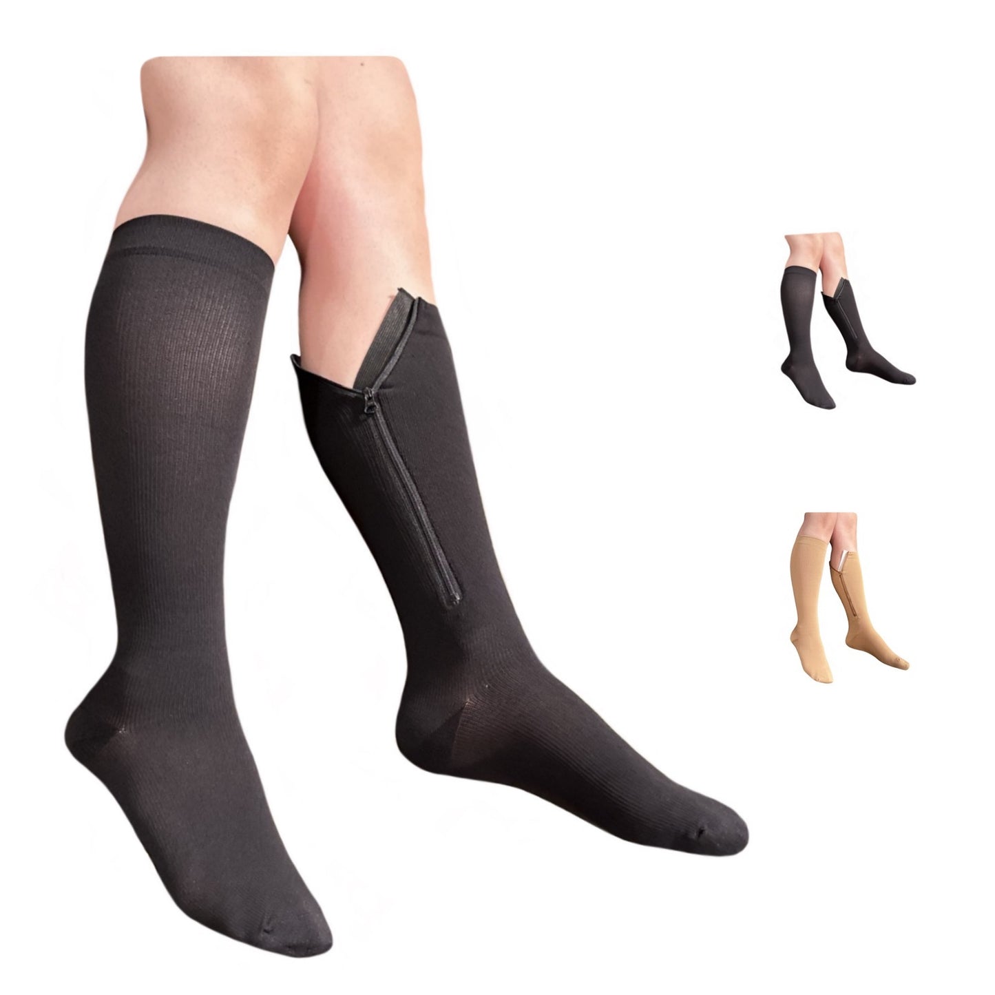 Ziperior Inside Leg Zipper 20-30 mmHg Compression Grade Calf Closed Toe Socks
