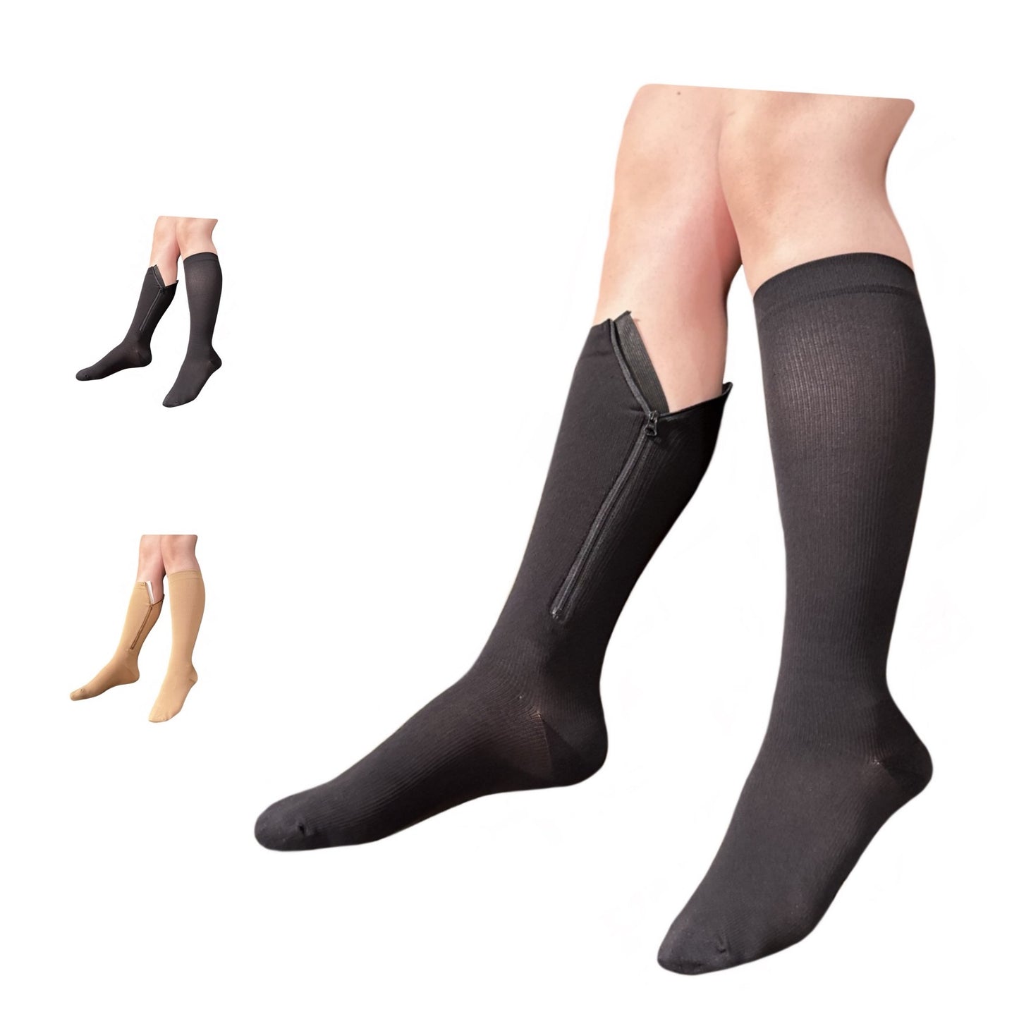 Ziperior Closed Toe 15-20 mmHg Compression Grade Calf Inside Leg Zipper Socks