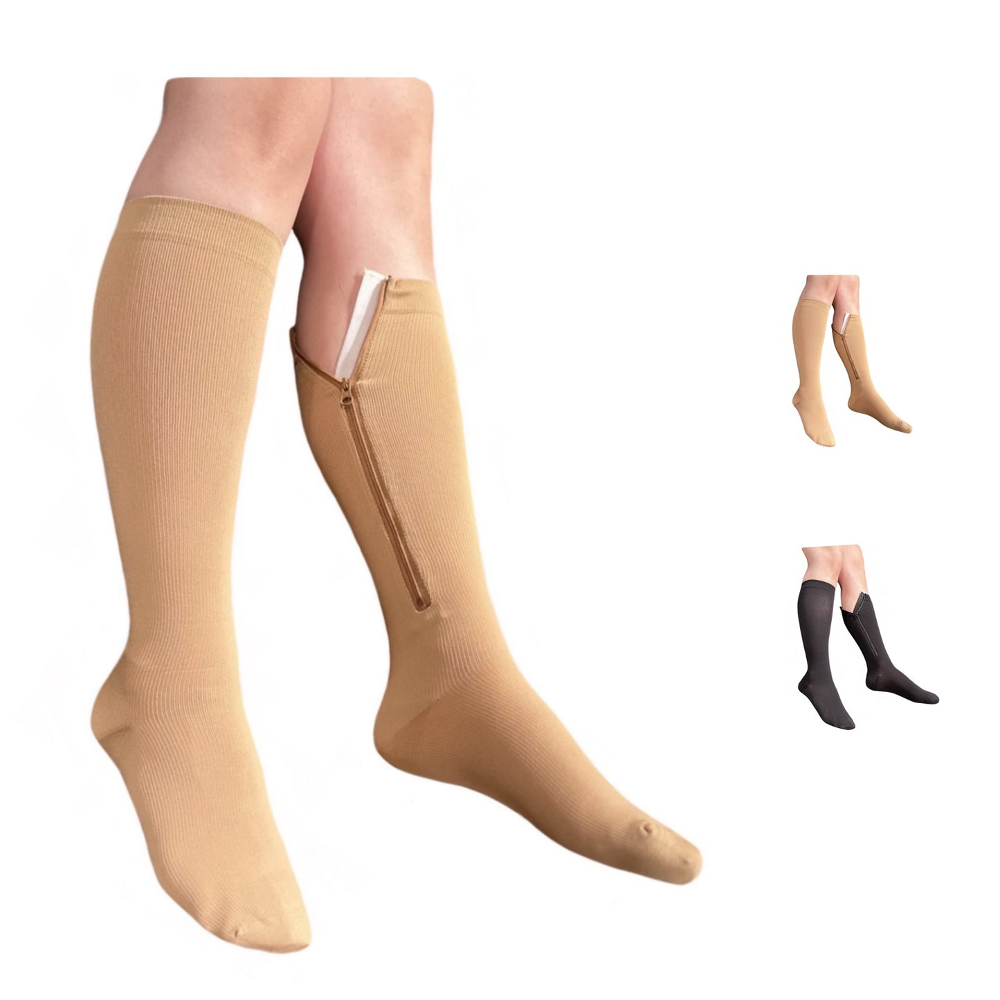 Ziperior Inside Leg Zipper 20-30 mmHg Compression Grade Calf Closed Toe Socks