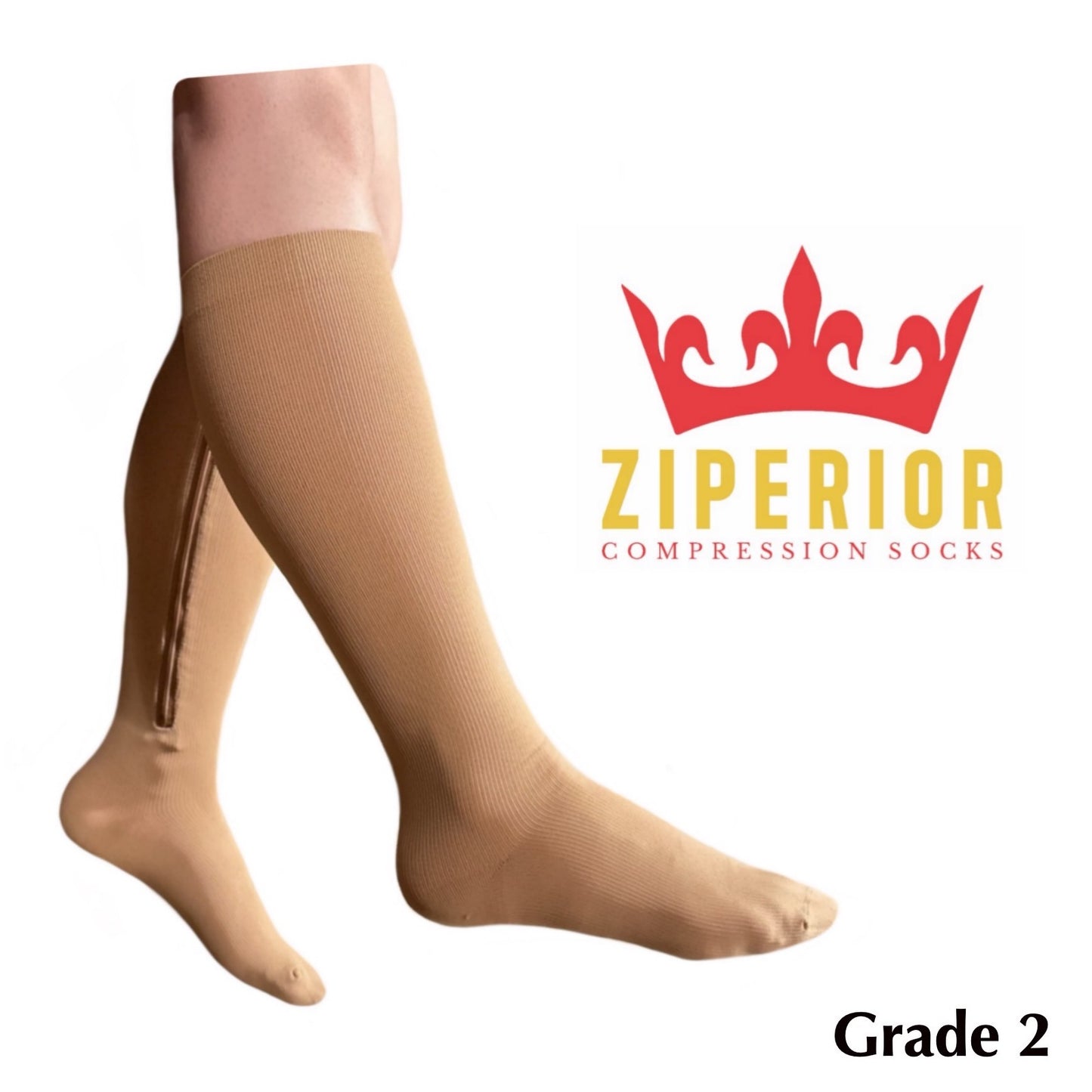 Ziperior Inside Leg Zipper 20-30 mmHg Compression Grade Calf Closed Toe Socks