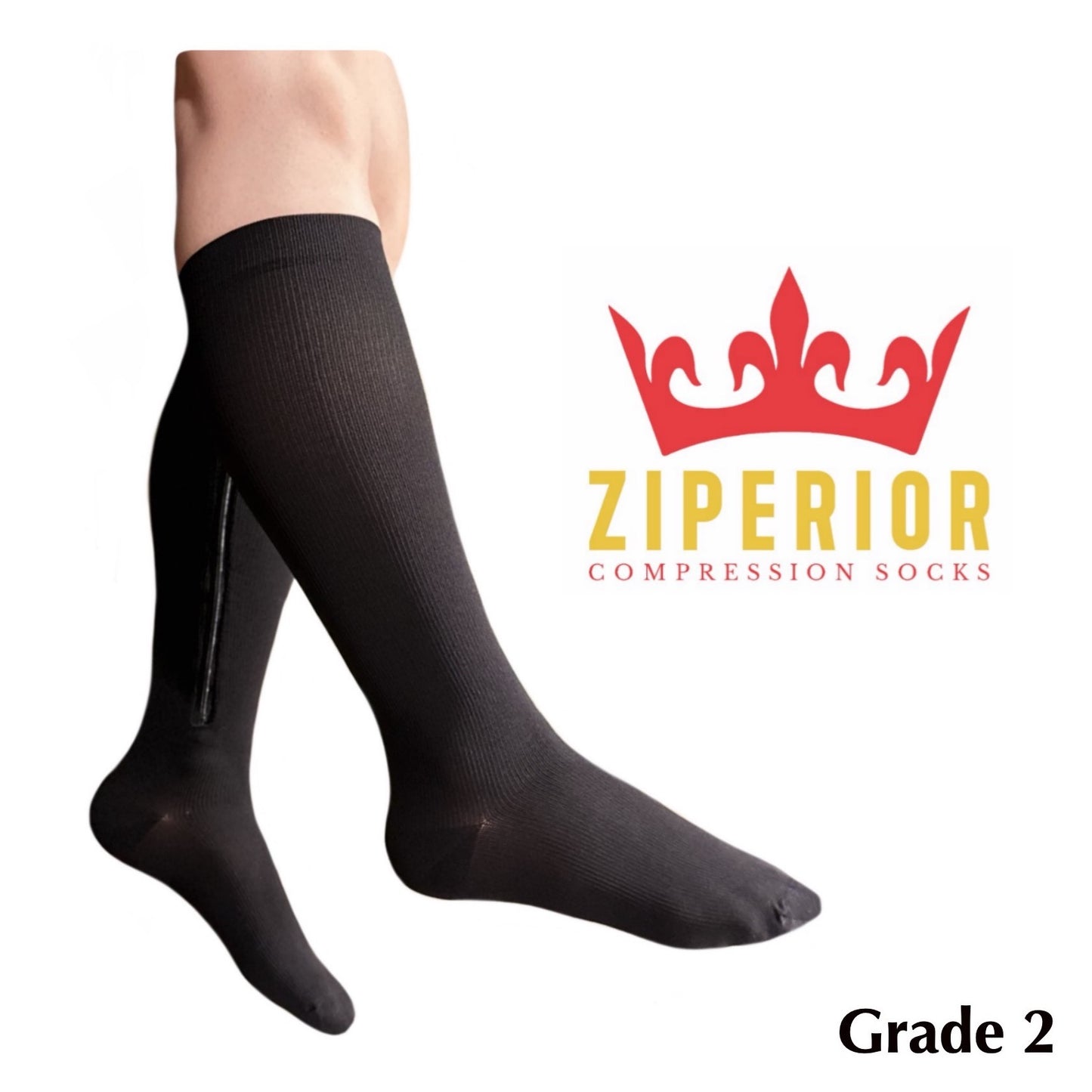 Ziperior Inside Leg Zipper 20-30 mmHg Compression Grade Calf Closed Toe Socks