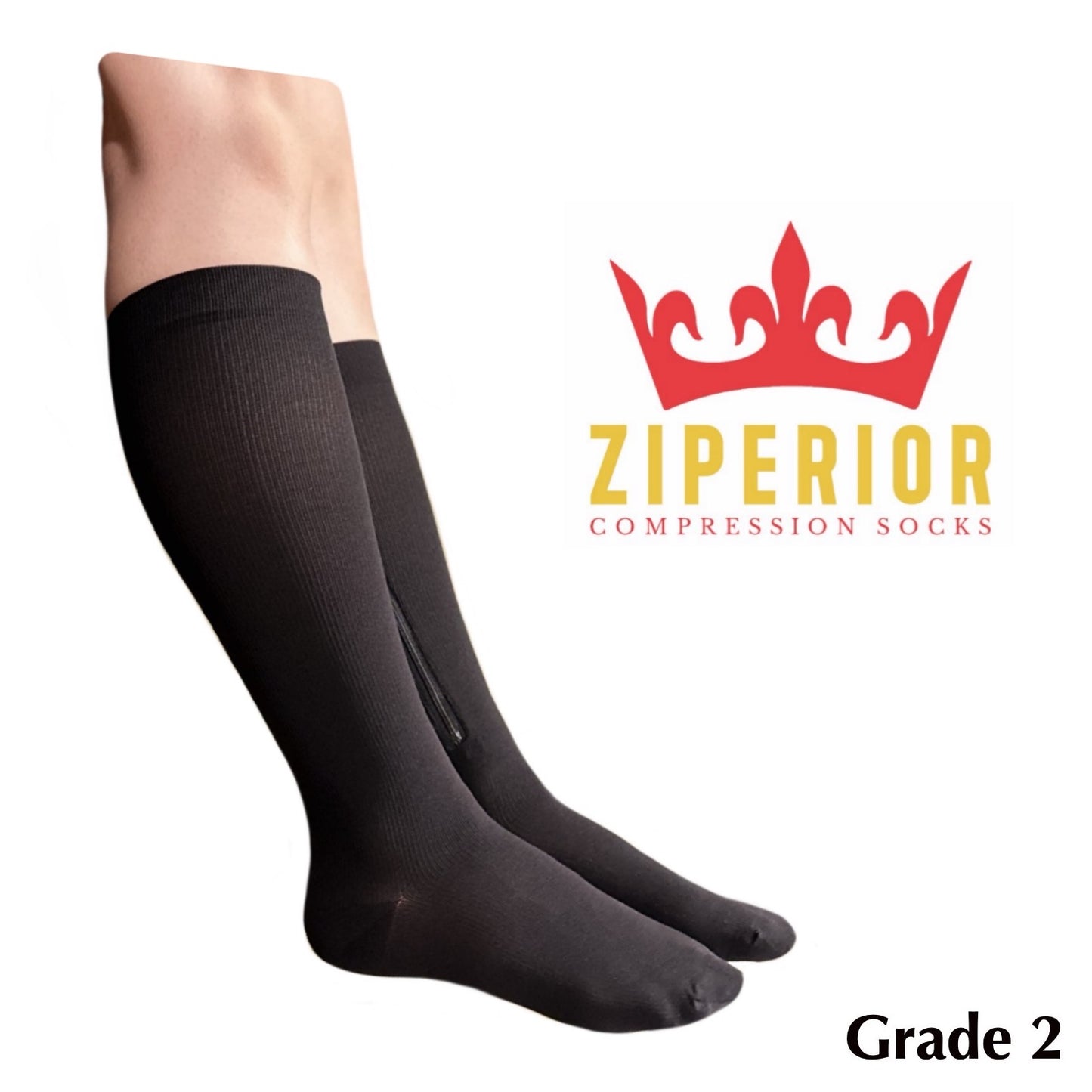 Ziperior Inside Leg Zipper 20-30 mmHg Compression Grade Calf Closed Toe Socks