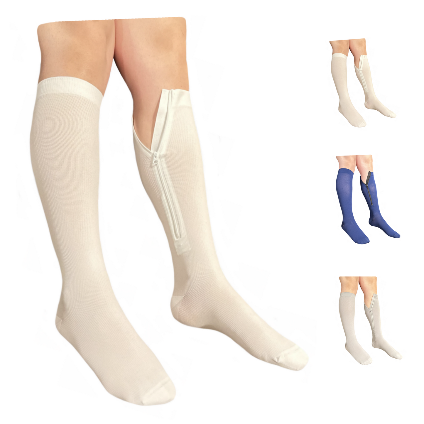 Ziperior Inside Leg Zipper 20-30 mmHg Compression Grade 2 Color Closed Toe Socks