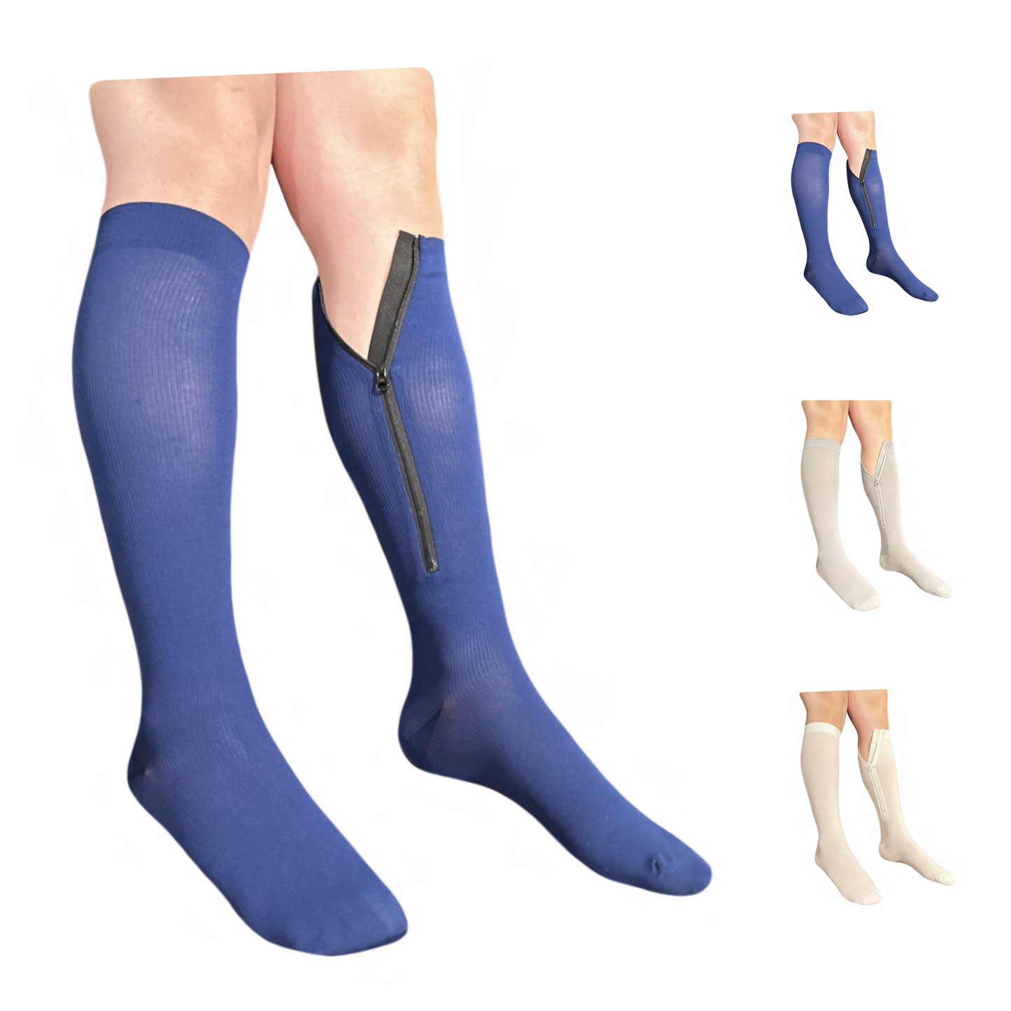 Ziperior Inside Leg Zipper 20-30 mmHg Compression Grade 2 Color Closed Toe Socks