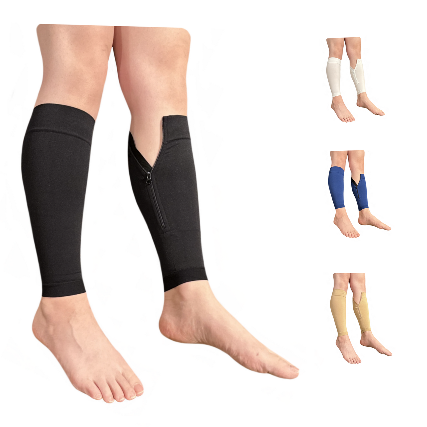 Ziperior Inside Leg 20-30 mmHg Compression Shin Calf No Foot Zipper Sleeves