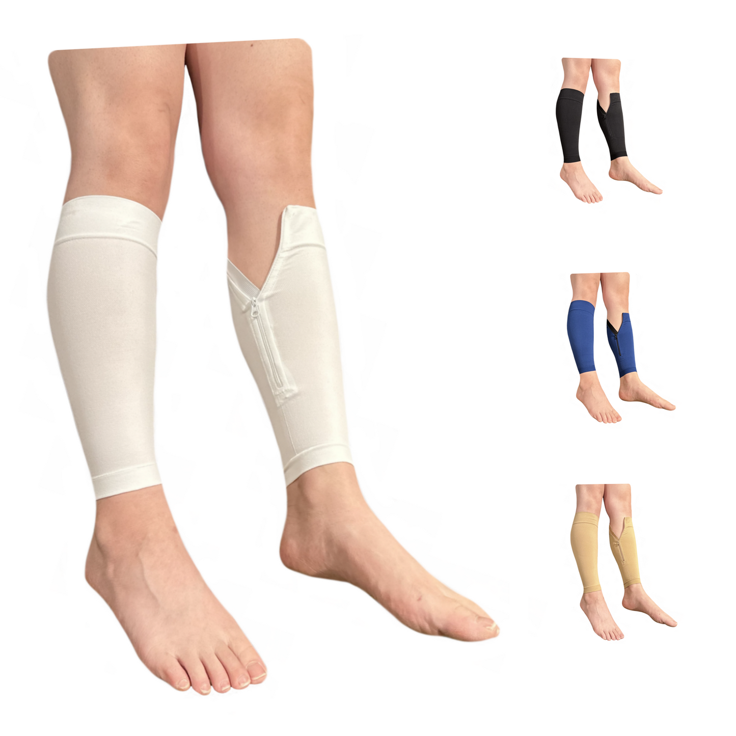 Ziperior Inside Leg 20-30 mmHg Compression Shin Calf No Foot Zipper Sleeves