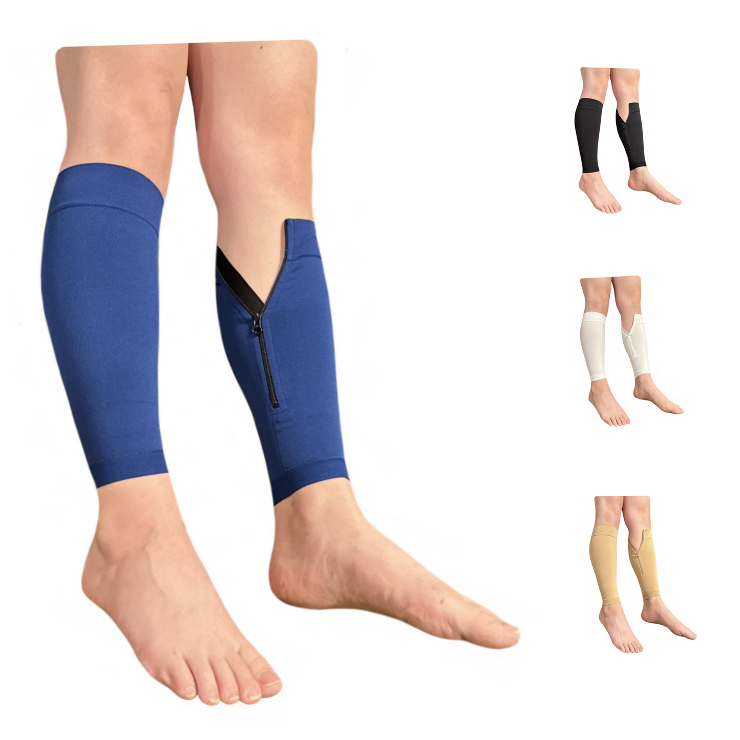 Ziperior Inside Leg 20-30 mmHg Compression Shin Calf No Foot Zipper Sleeves