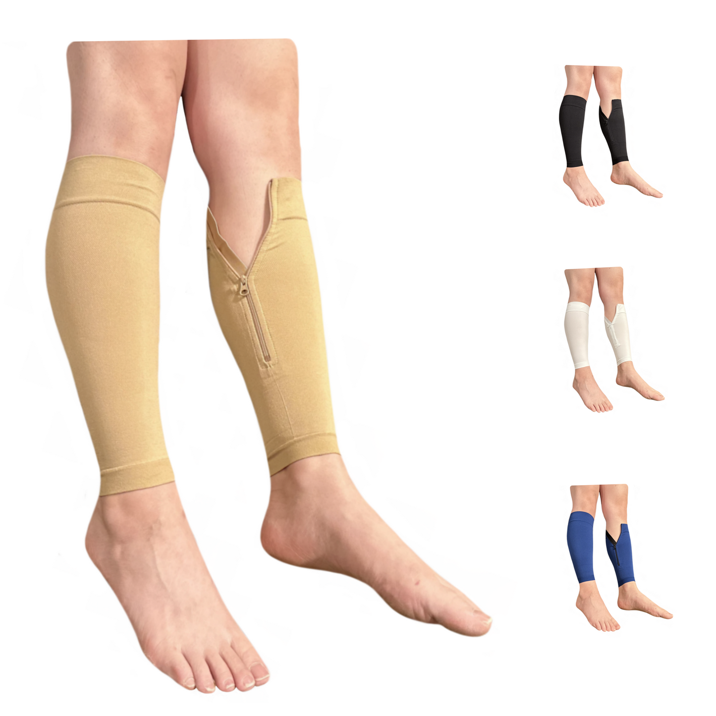 Ziperior Inside Leg 20-30 mmHg Compression Shin Calf No Foot Zipper Sleeves