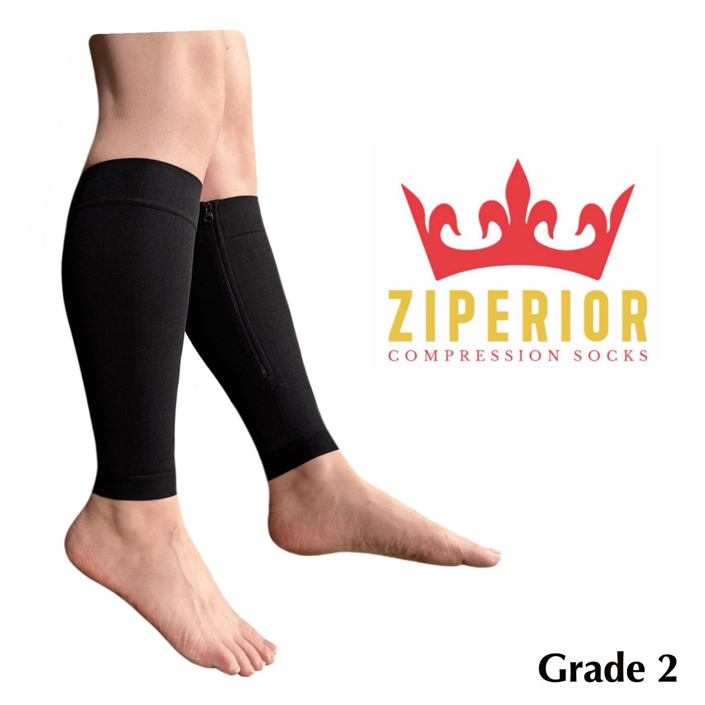 Ziperior Inside Leg 20-30 mmHg Compression Shin Calf No Foot Zipper Sleeves