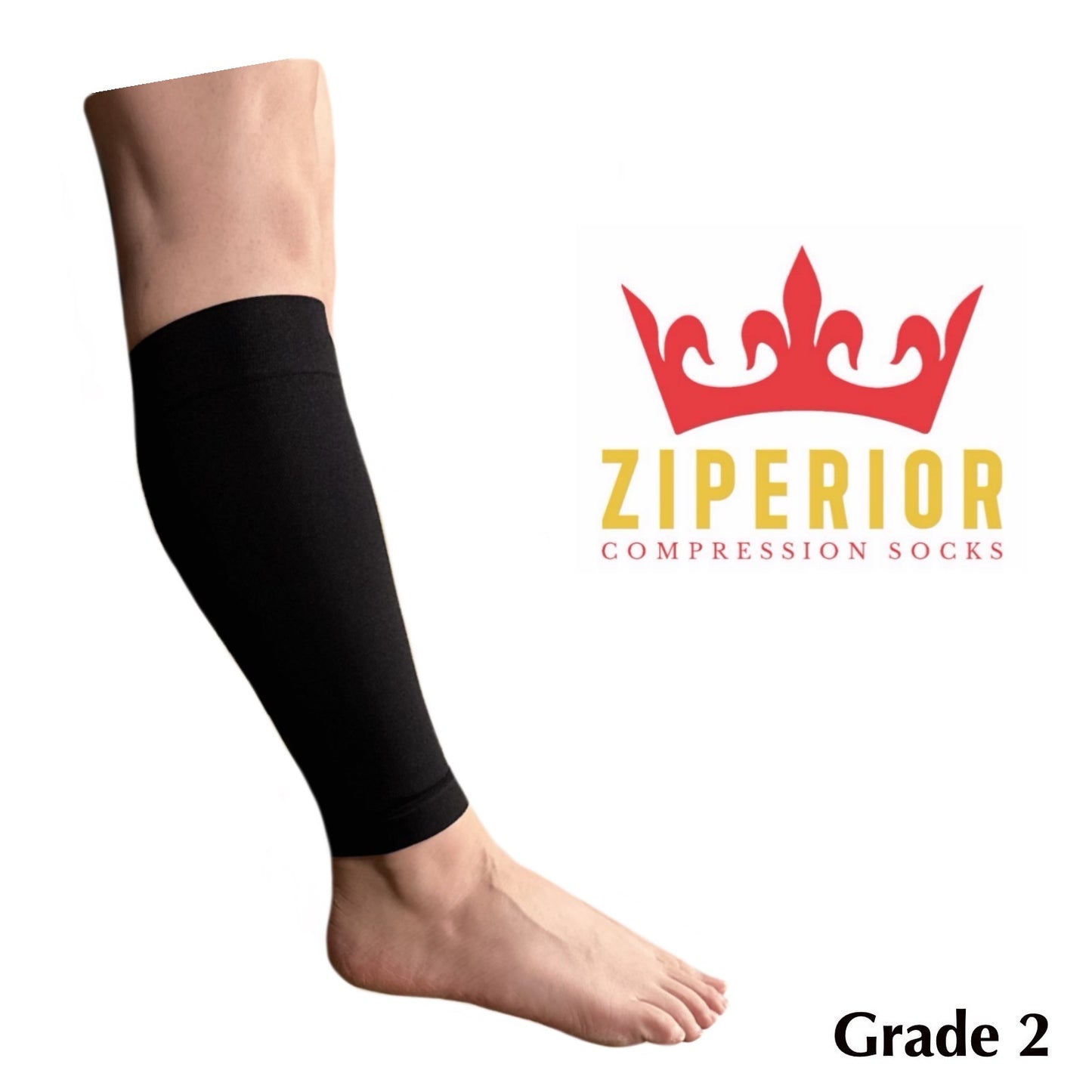 Ziperior Inside Leg 20-30 mmHg Compression Shin Calf No Foot Zipper Sleeves