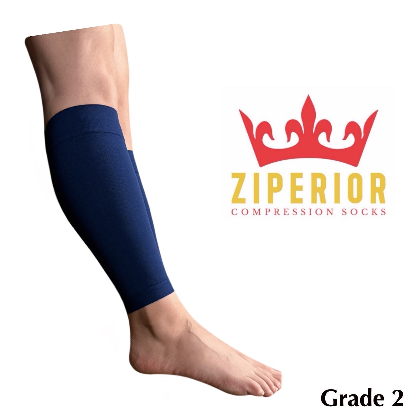 Ziperior Inside Leg 20-30 mmHg Compression Shin Calf No Foot Zipper Sleeves