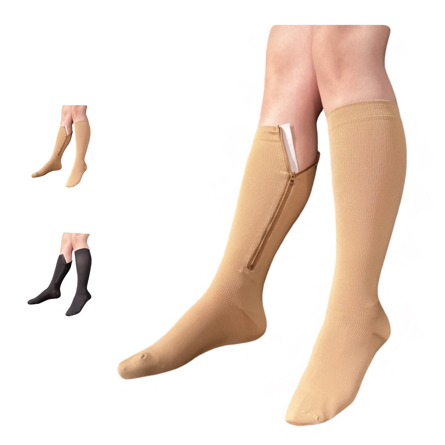 Ziperior Closed Toe 15-20 mmHg Compression Grade Calf Inside Leg Zipper Socks