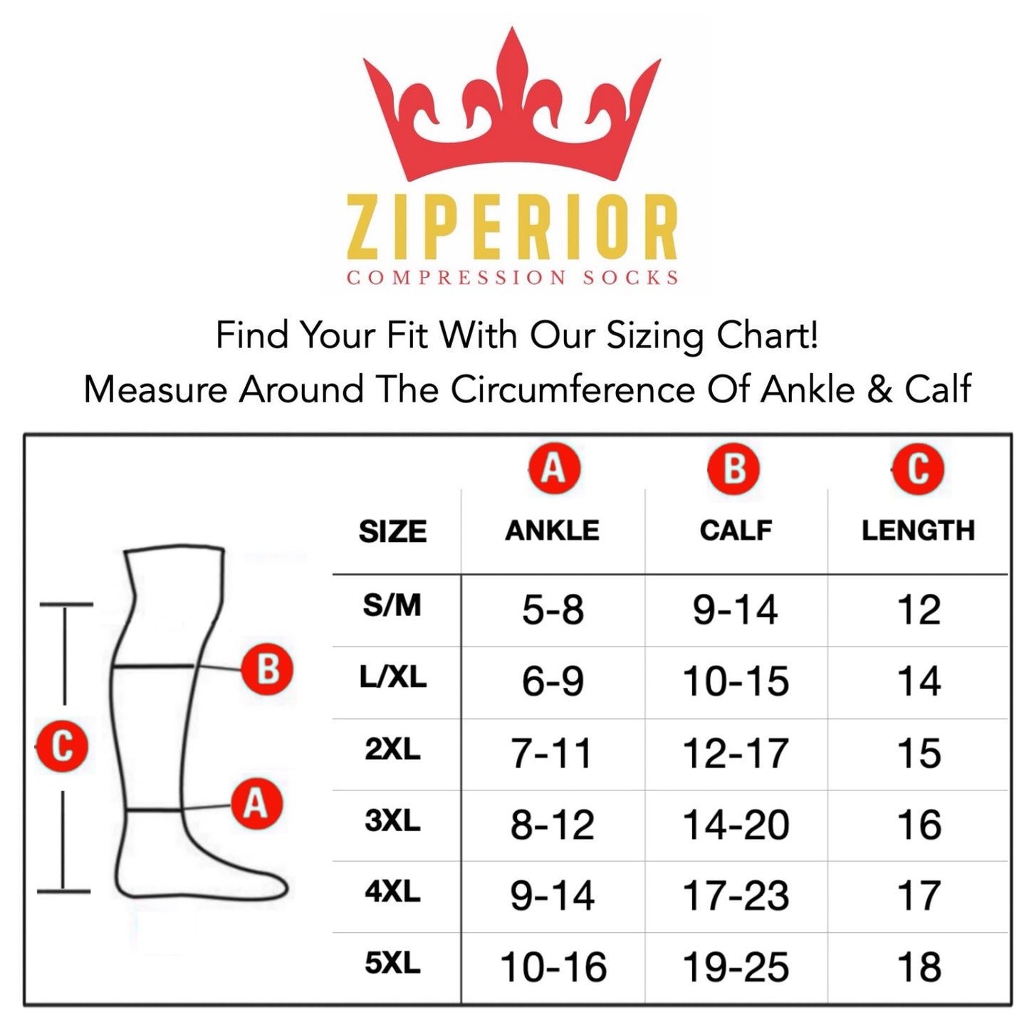 Ziperior Open Toe 15-20 mmHg Compression Grade Calf Pain Leg Inside Zipper Socks