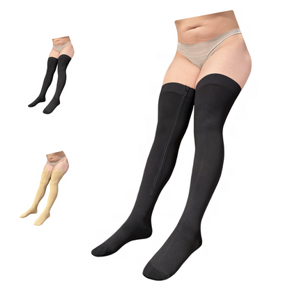 Ziperior Closed Toe Thigh High 15-20 mmHg Compression Wide Leg Inside Zipper Stocking