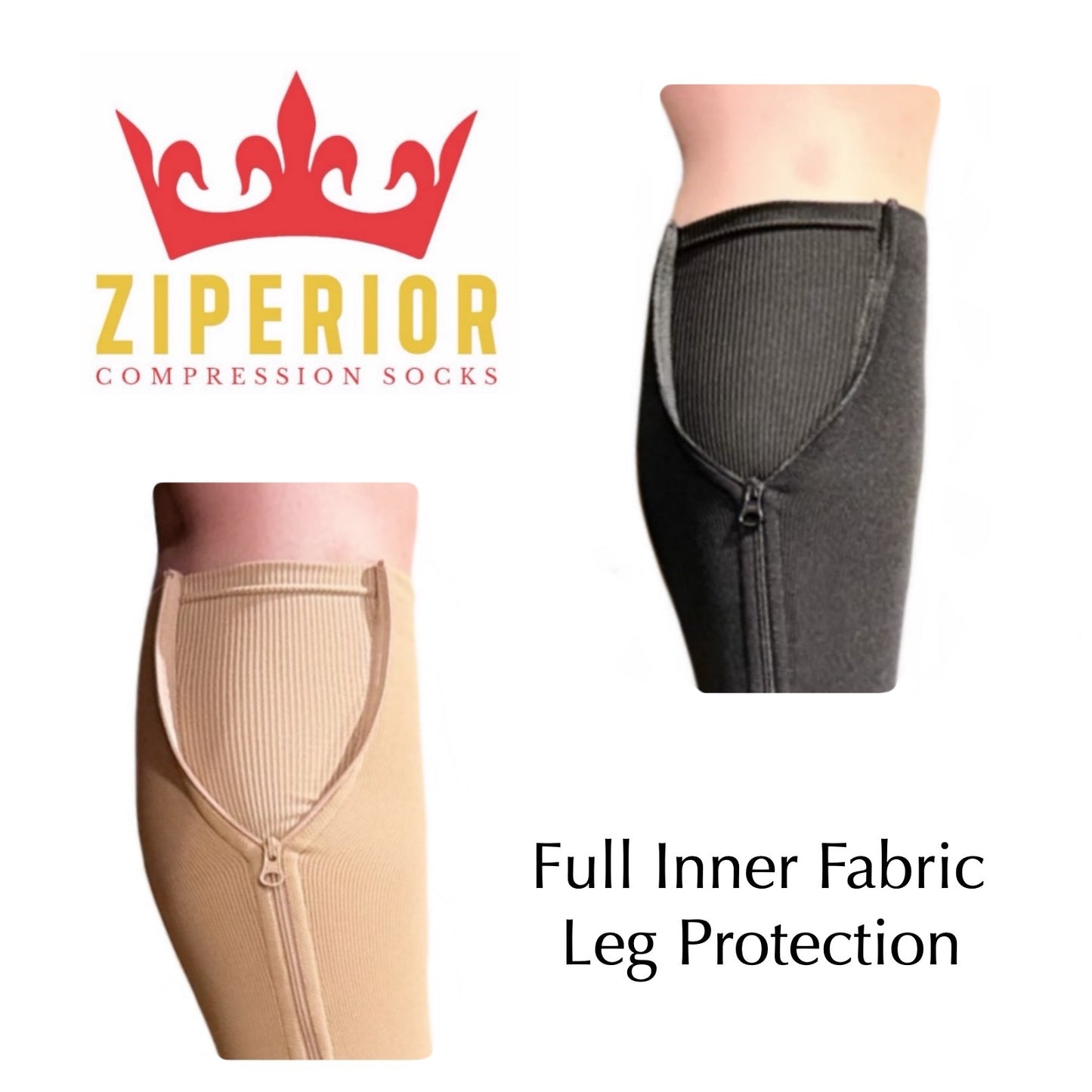 Ziperior Refreshed 20-30 mmHg Compression Grade 2 Inside Leg Pain Circulation Zipper Closed Toe Socks