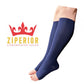 Ziperior Open Toe 15-20 mmHg Compression White Navy Gray Inside Leg Zipper Socks