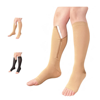 Ziperior Open Toe 15-20 mmHg Compression Grade Calf Pain Leg Inside Zipper Socks