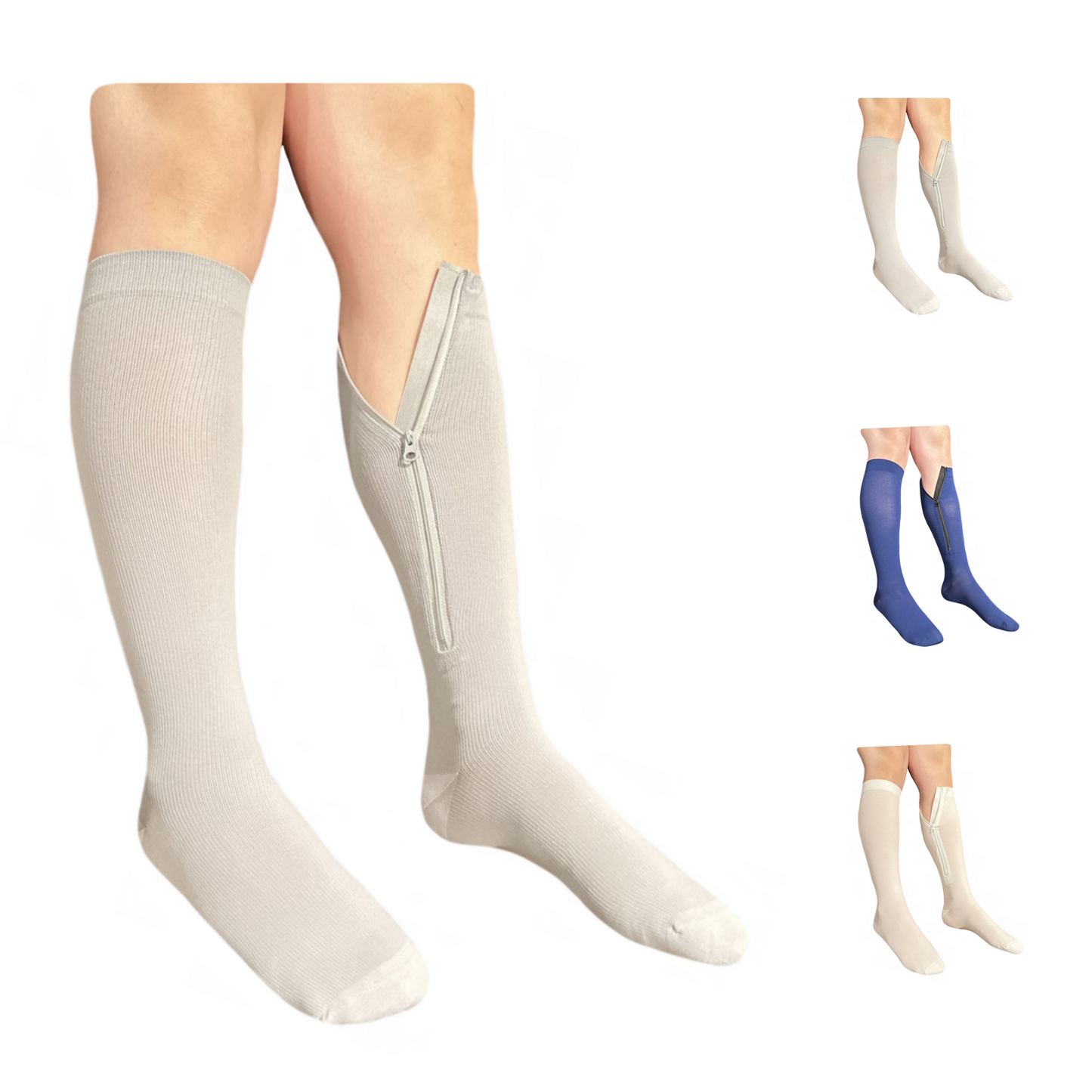 Ziperior Inside Leg Zipper Compression Socks - 20-30 MmHg Grade 2, Closed Toe, Easy Wear