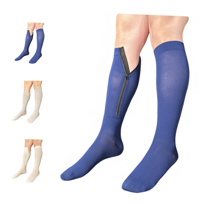 Ziperior Closed Toe 15-20 mmHg Compression White Navy Gray Inside Zipper Socks